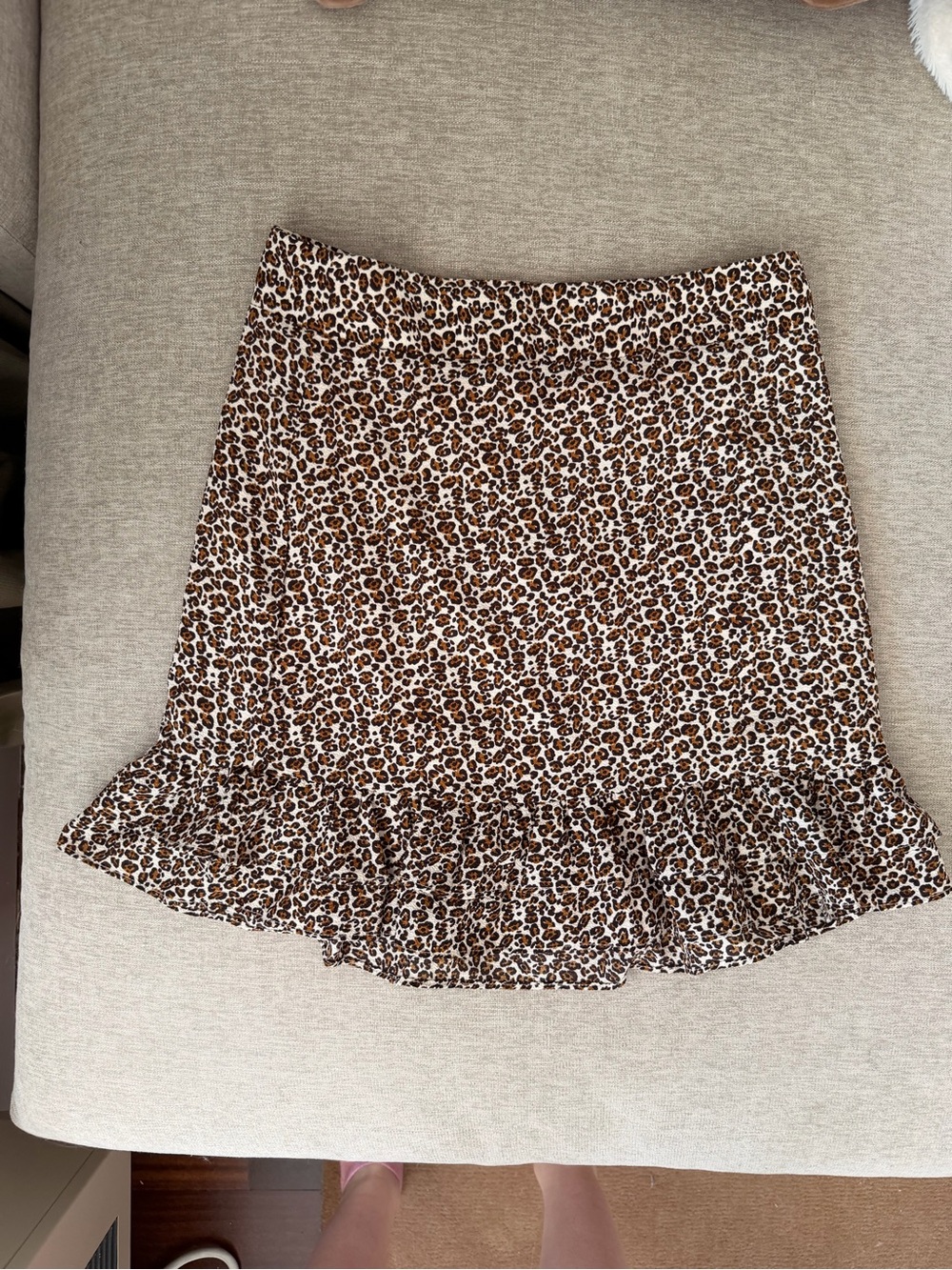 Aqua Brown Leopard Print Mini Skirt with Ruffle Hem